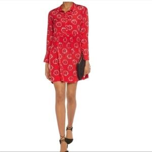 Sandro Women’s Red Floral Mini Shift Dress sz 1 preppy fairy school work